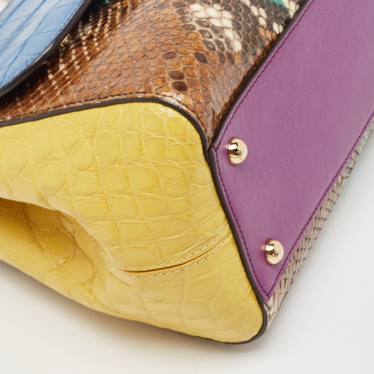 Pre Owned Dolce & Gabbana Multicolor Leather, Croc and Python Medium Miss Sicily Top Handle Bag
