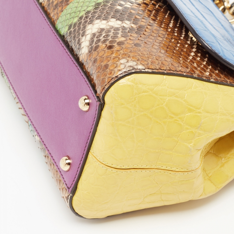 Pre Owned Dolce & Gabbana Multicolor Leather, Croc and Python Medium Miss Sicily Top Handle Bag