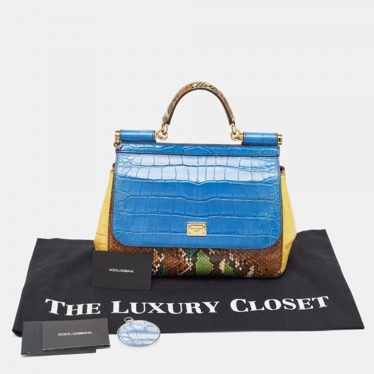 Pre Owned Dolce & Gabbana Multicolor Leather, Croc and Python Medium Miss Sicily Top Handle Bag
