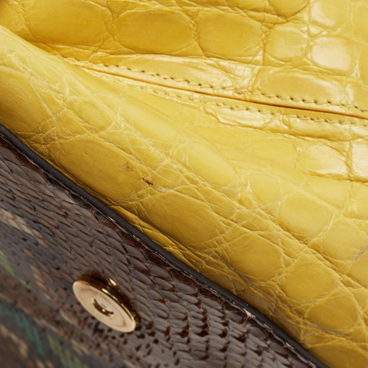 Pre Owned Dolce & Gabbana Multicolor Leather, Croc and Python Medium Miss Sicily Top Handle Bag