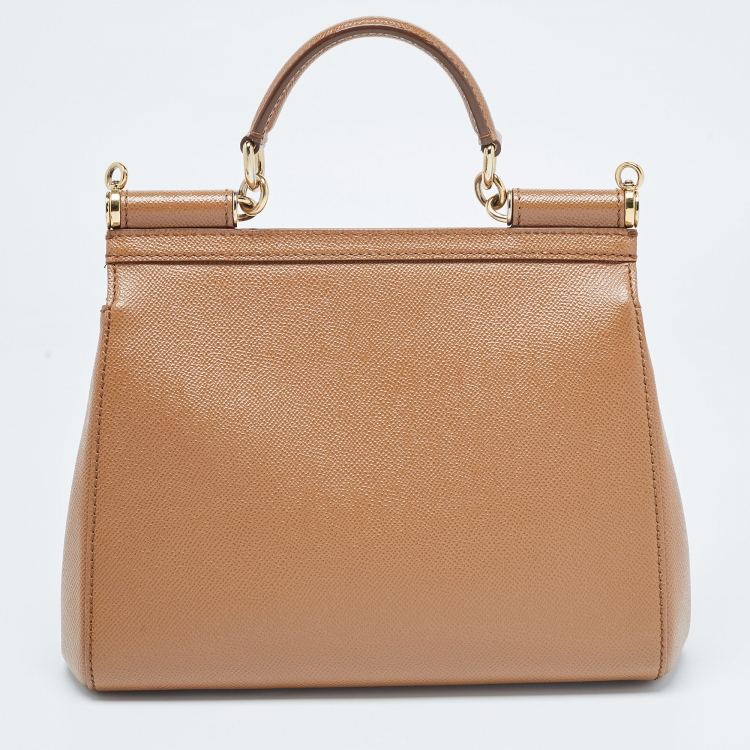 Pre Owned Dolce & Gabbana Brown Leather Medium Miss Sicily Top Handle Bag