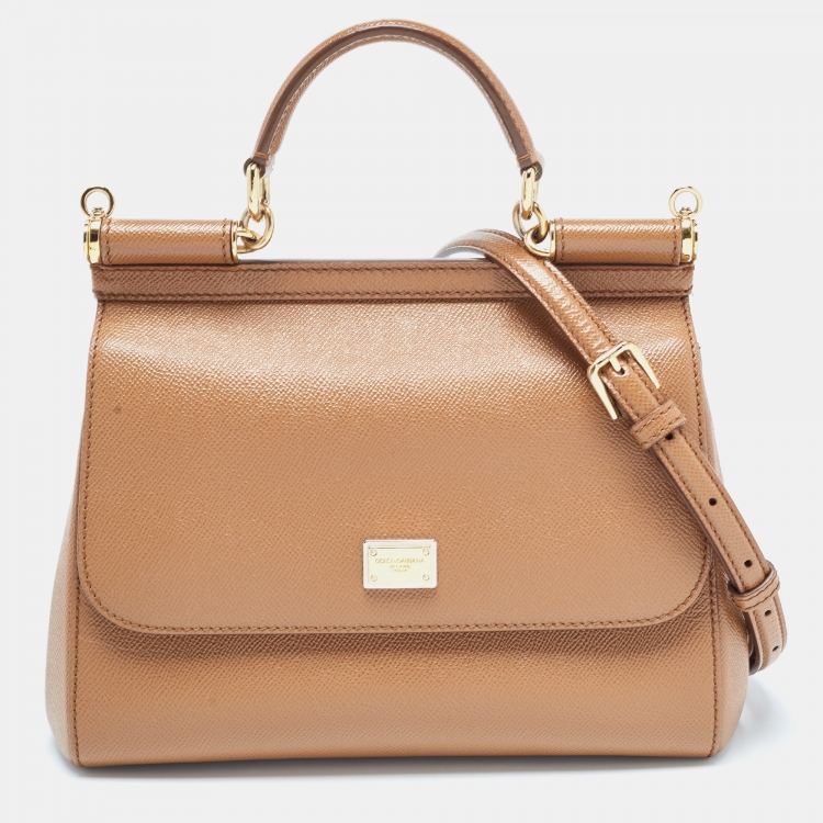 Pre Owned Dolce & Gabbana Brown Leather Medium Miss Sicily Top Handle Bag