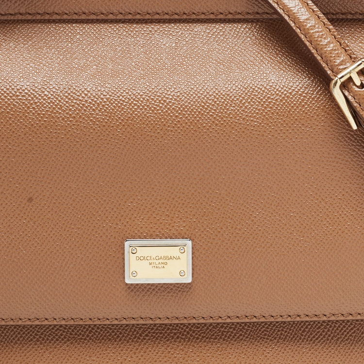 Pre Owned Dolce & Gabbana Brown Leather Medium Miss Sicily Top Handle Bag