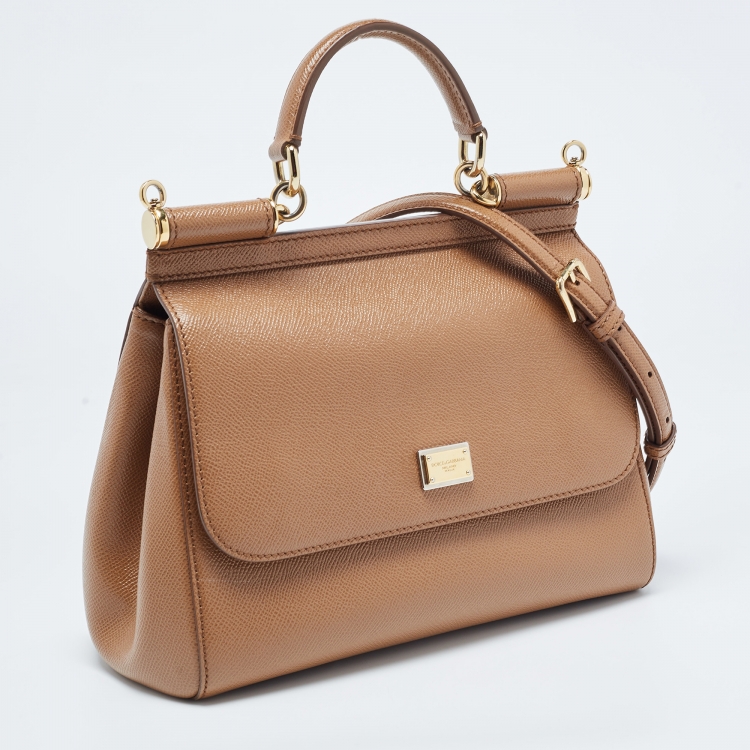 Pre Owned Dolce & Gabbana Brown Leather Medium Miss Sicily Top Handle Bag