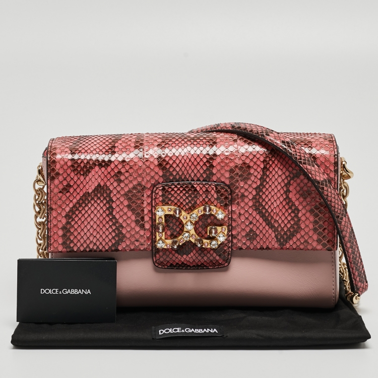 Pre Owned Dolce & Gabbana Pink Leather And Snakeskin DG Millenials Crossbody Bag