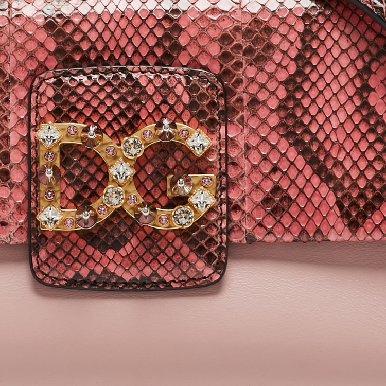 Pre Owned Dolce & Gabbana Pink Leather And Snakeskin DG Millenials Crossbody Bag