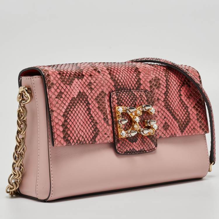 Pre Owned Dolce & Gabbana Pink Leather And Snakeskin DG Millenials Crossbody Bag