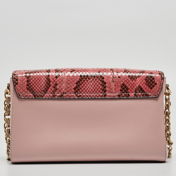 Pre Owned Dolce & Gabbana Pink Leather And Snakeskin DG Millenials Crossbody Bag