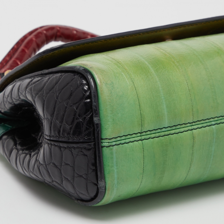 Pre Owned Dolce & Gabbana Multicolor Eel Leather and Croc Limited Edition Small Miss Sicily Top Handle Bag