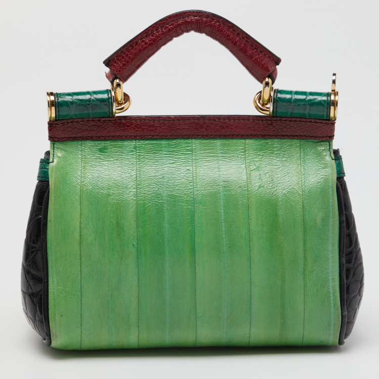 Pre Owned Dolce & Gabbana Multicolor Eel Leather and Croc Limited Edition Small Miss Sicily Top Handle Bag