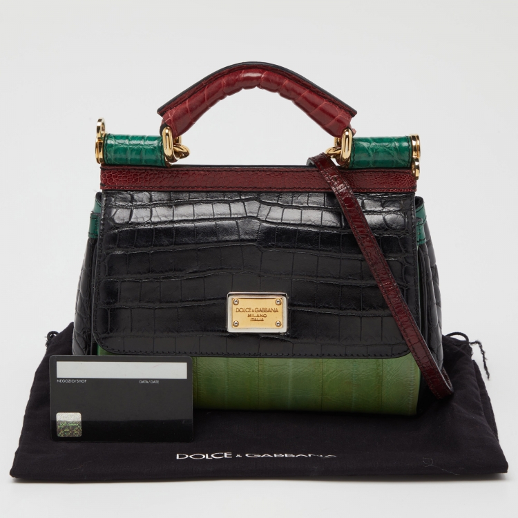 Pre Owned Dolce & Gabbana Multicolor Eel Leather and Croc Limited Edition Small Miss Sicily Top Handle Bag