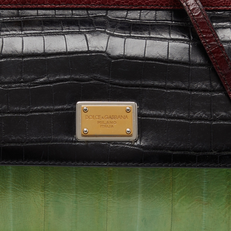Pre Owned Dolce & Gabbana Multicolor Eel Leather and Croc Limited Edition Small Miss Sicily Top Handle Bag