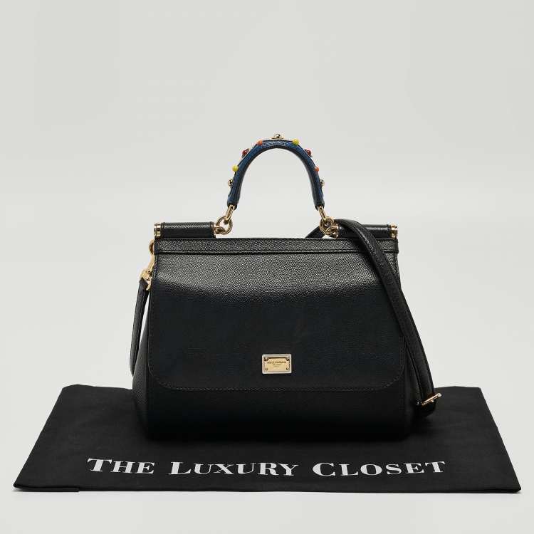 مملوكة مسبقًا Dolce & Gabbana Black Leather Medium Miss Sicily Top Handle Bag