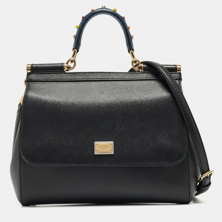 مملوكة مسبقًا Dolce & Gabbana Black Leather Medium Miss Sicily Top Handle Bag