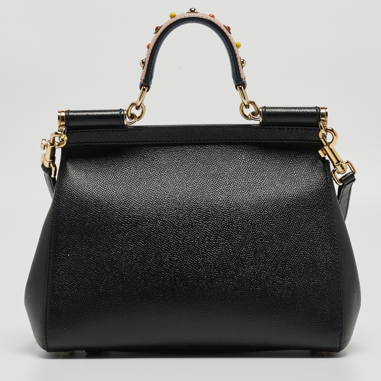 مملوكة مسبقًا Dolce & Gabbana Black Leather Medium Miss Sicily Top Handle Bag