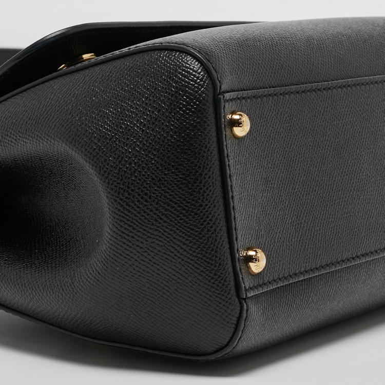 مملوكة مسبقًا Dolce & Gabbana Black Leather Medium Miss Sicily Top Handle Bag