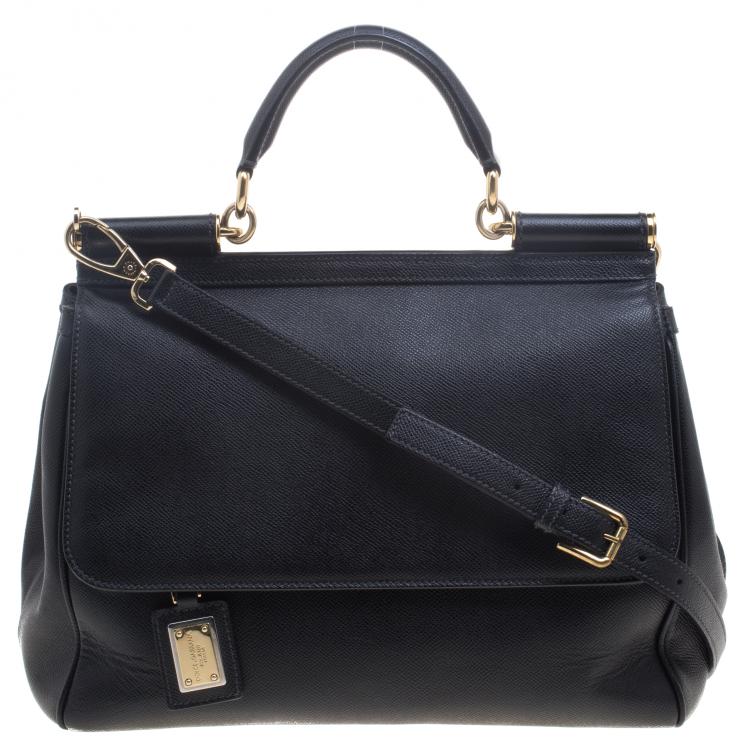 Pre Owned Dolce and Gabbana Black Leather Medium Miss Sicily Tote
