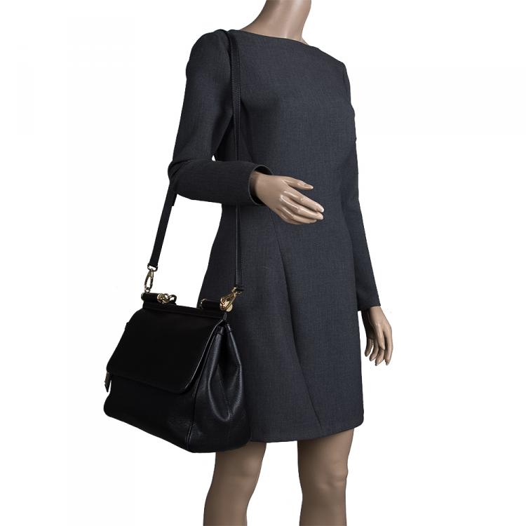 Pre Owned Dolce and Gabbana Black Leather Medium Miss Sicily Tote