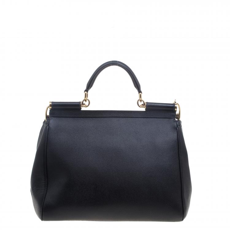 Pre Owned Dolce and Gabbana Black Leather Medium Miss Sicily Tote