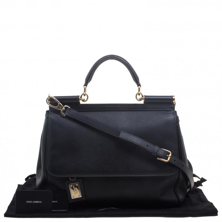 Pre Owned Dolce and Gabbana Black Leather Medium Miss Sicily Tote