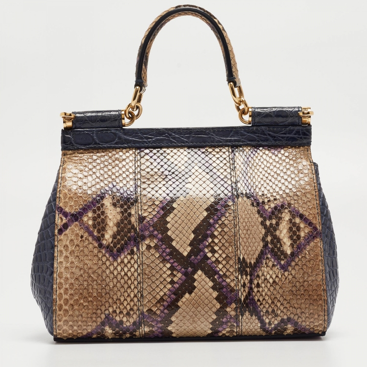 Pre Owned Dolce & Gabbana Multicolor Mixed Exotic and Leather Small Miss Sicily Top Handle Bag