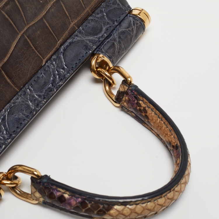 Pre Owned Dolce & Gabbana Multicolor Mixed Exotic and Leather Small Miss Sicily Top Handle Bag