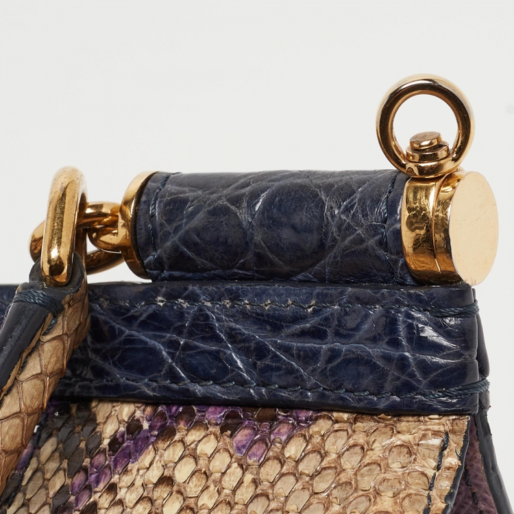 Pre Owned Dolce & Gabbana Multicolor Mixed Exotic and Leather Small Miss Sicily Top Handle Bag
