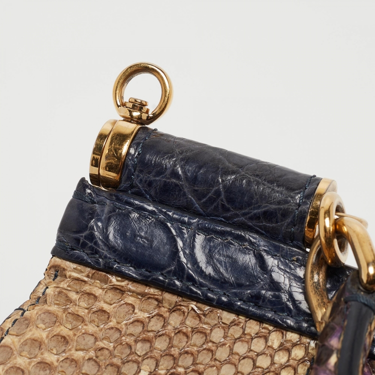 Pre Owned Dolce & Gabbana Multicolor Mixed Exotic and Leather Small Miss Sicily Top Handle Bag
