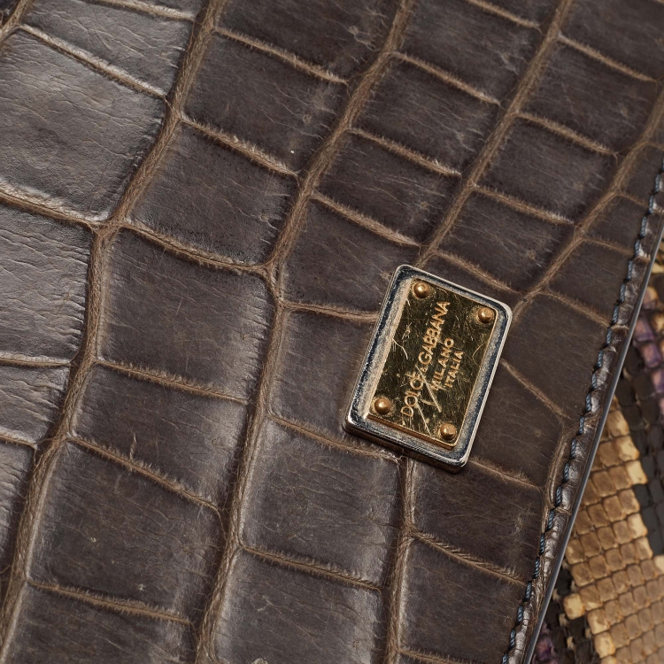 Pre Owned Dolce & Gabbana Multicolor Mixed Exotic and Leather Small Miss Sicily Top Handle Bag
