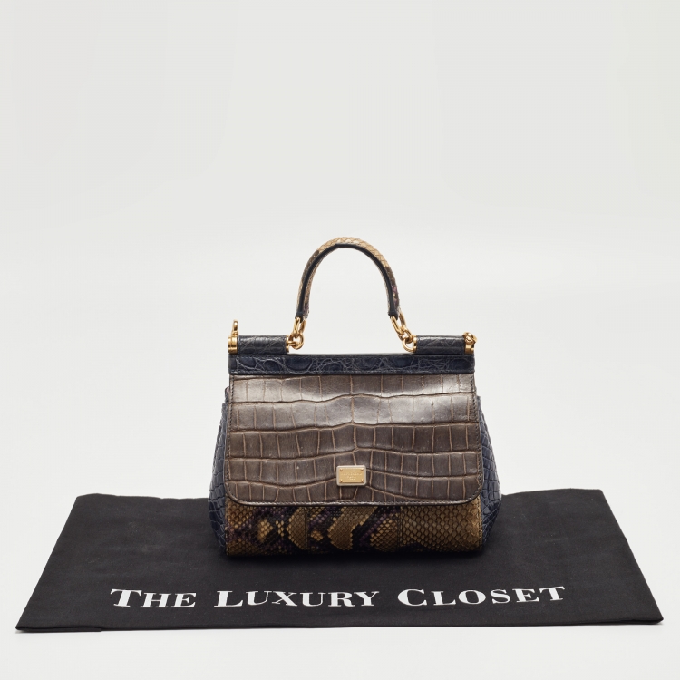 Pre Owned Dolce & Gabbana Multicolor Mixed Exotic and Leather Small Miss Sicily Top Handle Bag