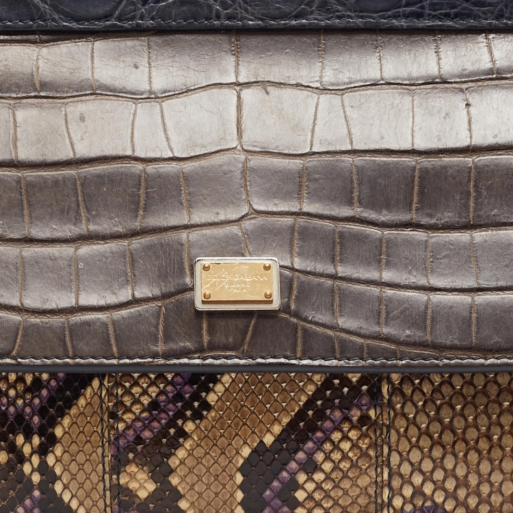 Pre Owned Dolce & Gabbana Multicolor Mixed Exotic and Leather Small Miss Sicily Top Handle Bag