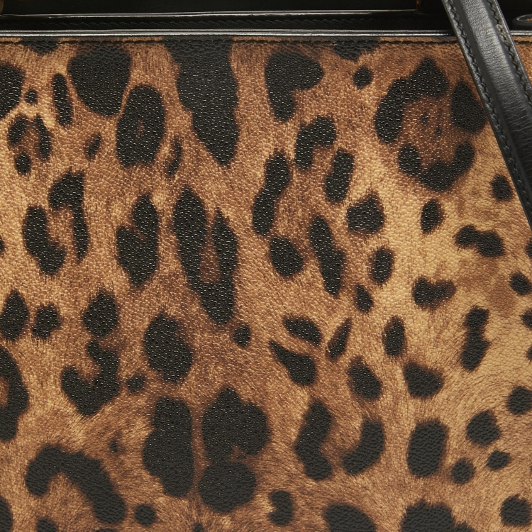 Pre Owned Dolce & Gabbana Black/Brown Leopard Print Coated Canvas and Leather Sicily 62 Tote