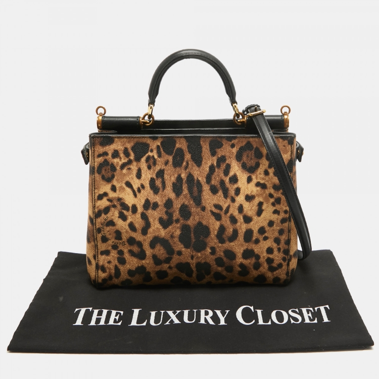 Pre Owned Dolce & Gabbana Black/Brown Leopard Print Coated Canvas and Leather Sicily 62 Tote