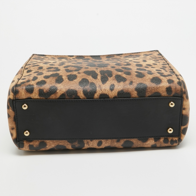 Pre Owned Dolce & Gabbana Black/Brown Leopard Print Coated Canvas and Leather Sicily 62 Tote