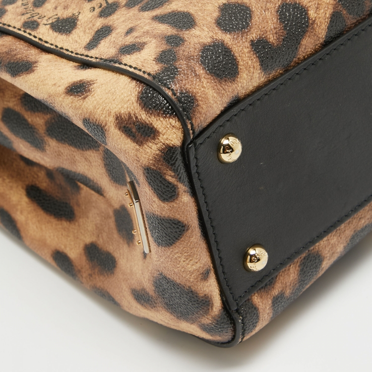 Pre Owned Dolce & Gabbana Black/Brown Leopard Print Coated Canvas and Leather Sicily 62 Tote