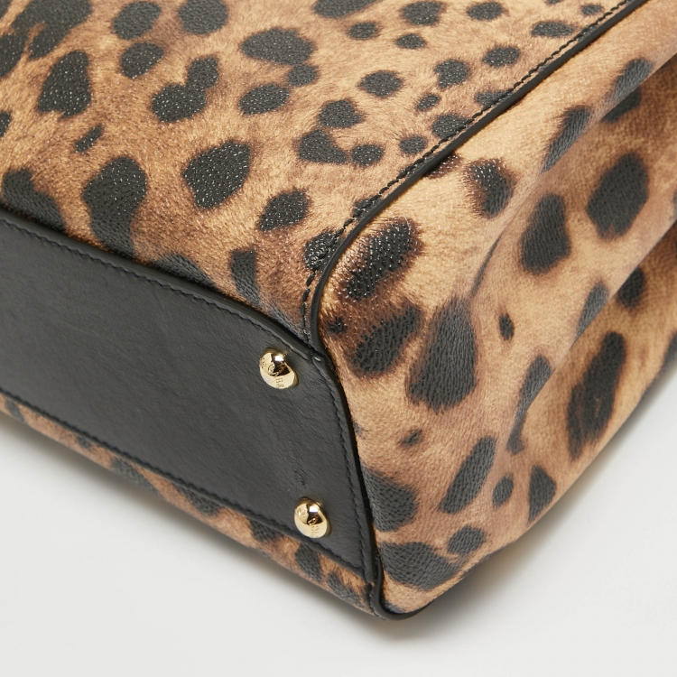Pre Owned Dolce & Gabbana Black/Brown Leopard Print Coated Canvas and Leather Sicily 62 Tote