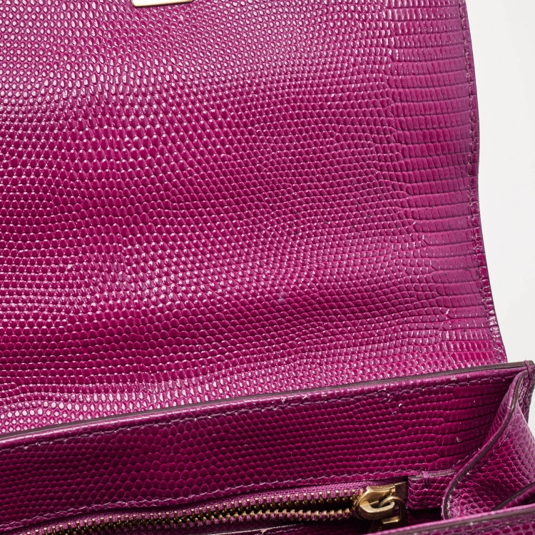 Pre Owned Dolce & Gabbana Pink Lizard Embossed Leather Small Miss Monica Top Handle Bag