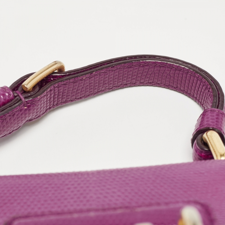 Pre Owned Dolce & Gabbana Pink Lizard Embossed Leather Small Miss Monica Top Handle Bag