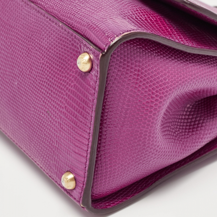 Pre Owned Dolce & Gabbana Pink Lizard Embossed Leather Small Miss Monica Top Handle Bag