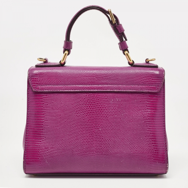 Pre Owned Dolce & Gabbana Pink Lizard Embossed Leather Small Miss Monica Top Handle Bag