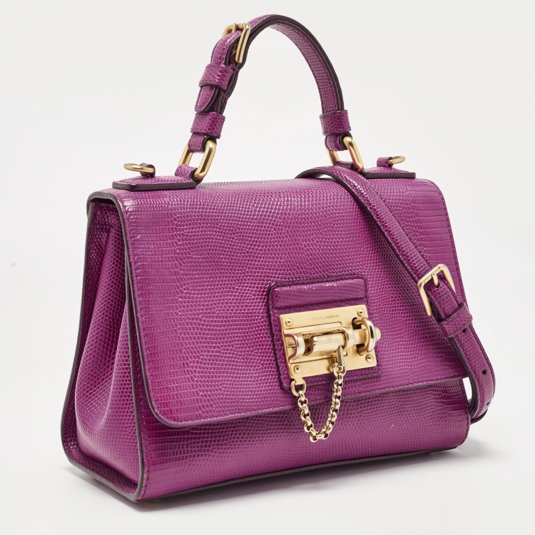 Pre Owned Dolce & Gabbana Pink Lizard Embossed Leather Small Miss Monica Top Handle Bag