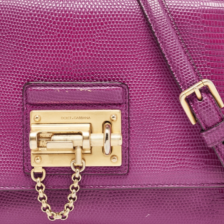 Pre Owned Dolce & Gabbana Pink Lizard Embossed Leather Small Miss Monica Top Handle Bag