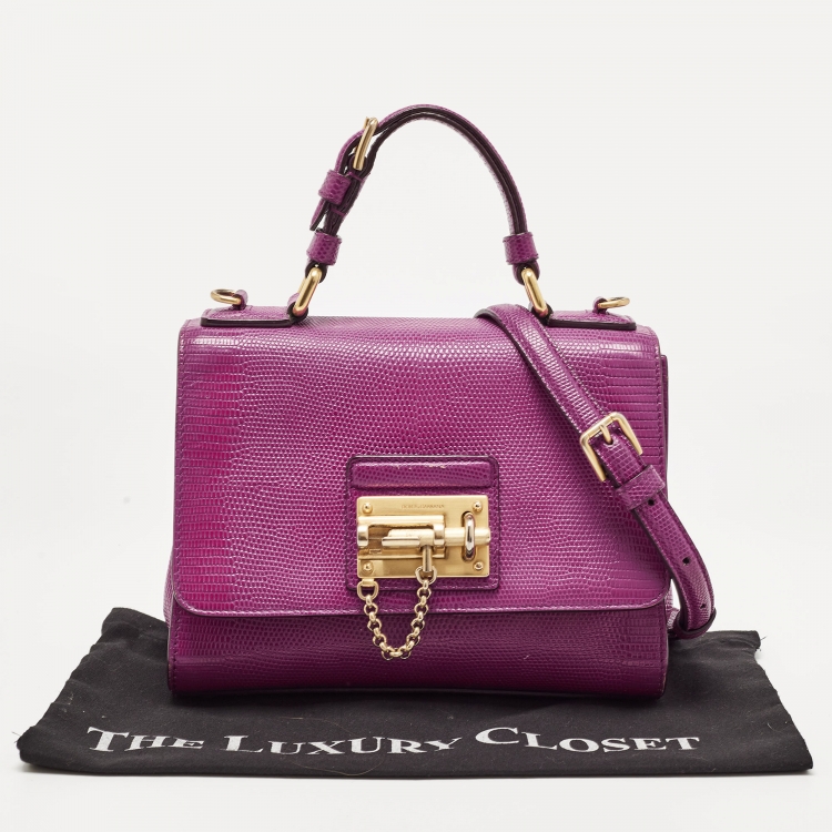 Pre Owned Dolce & Gabbana Pink Lizard Embossed Leather Small Miss Monica Top Handle Bag