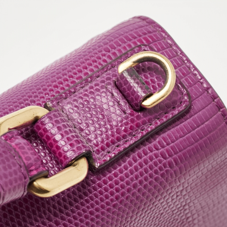 Pre Owned Dolce & Gabbana Pink Lizard Embossed Leather Small Miss Monica Top Handle Bag