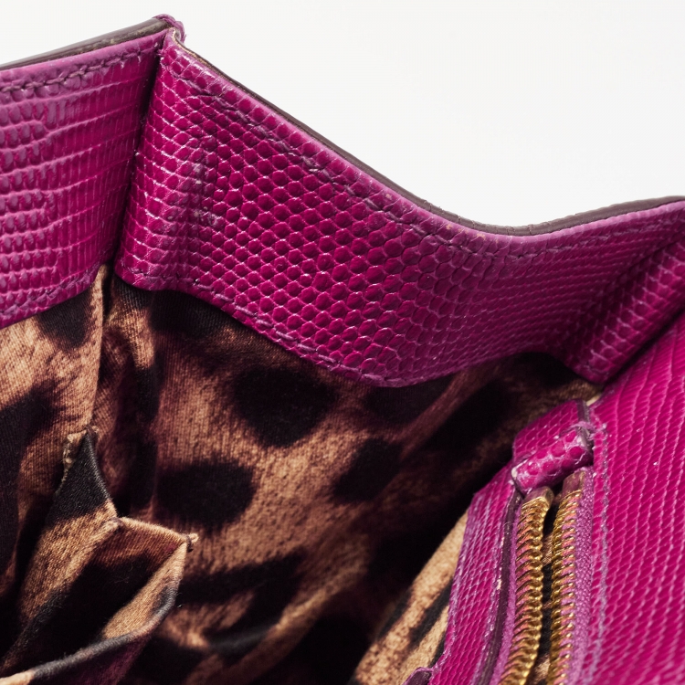 Pre Owned Dolce & Gabbana Pink Lizard Embossed Leather Small Miss Monica Top Handle Bag