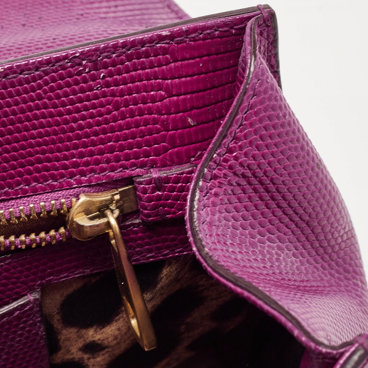 Pre Owned Dolce & Gabbana Pink Lizard Embossed Leather Small Miss Monica Top Handle Bag