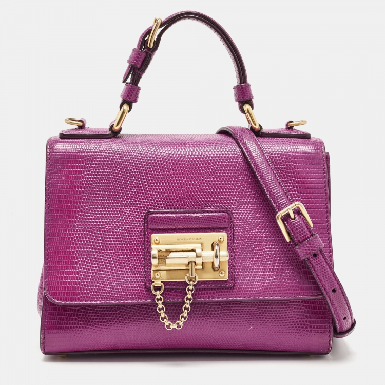 Pre Owned Dolce & Gabbana Pink Lizard Embossed Leather Small Miss Monica Top Handle Bag