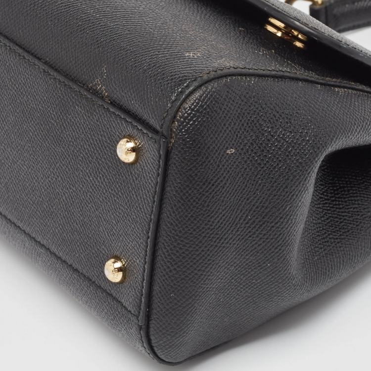 Pre Owned Dolce & Gabbana Black Leather Medium Miss Sicily Top Handle Bag
