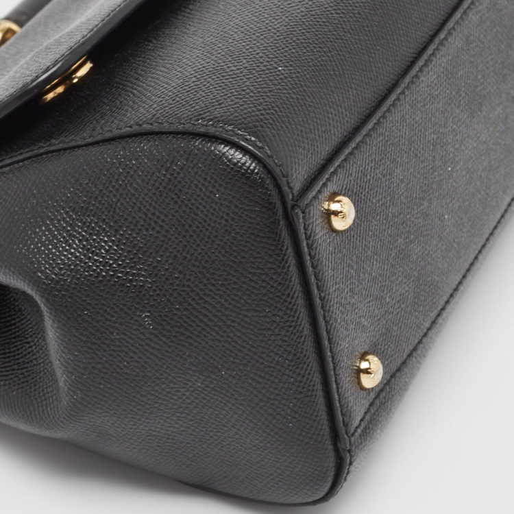 Pre Owned Dolce & Gabbana Black Leather Medium Miss Sicily Top Handle Bag