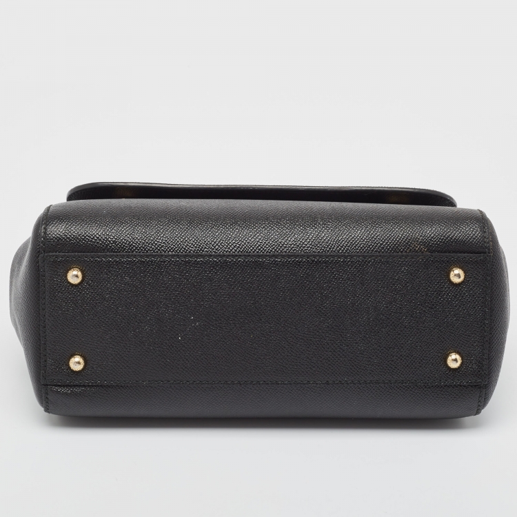 Pre Owned Dolce & Gabbana Black Leather Medium Miss Sicily Top Handle Bag